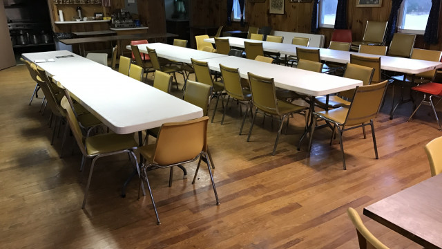 Norco Clubhouse second floor meeting space , kitchen on the left, restroom on the right , door from rear parking lot/handicap access on the left