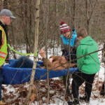Scouts from Troop 1 in Princeton “rescue” an injured person found in the woods.